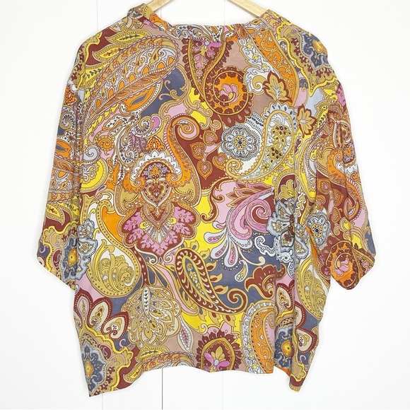 JOHNNY WAS Brooklyn Paisley Silk Set XL yellow purple pajama pants short sleeve - Picture 6 of 16